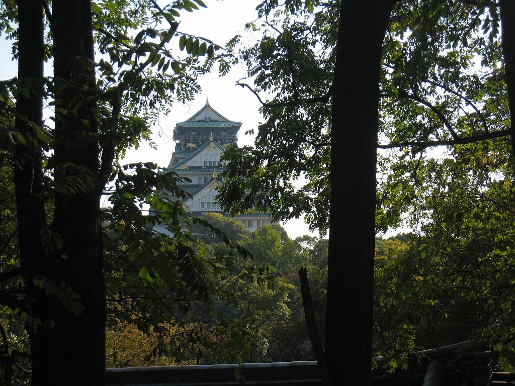 IMG_9724.JPG - Osaka Castle - Main tower between trees