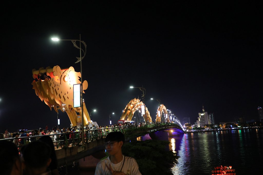 574A7990.JPG -  Dragon Bridge   Danang . Each Saturday and Sunday evening at 9PM the dragon "breathes" fire or water. In our case it was water but still a show.