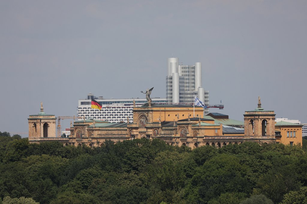 574B6358.JPG - Old ( Maximilianeum ) and New ( HVB  and  Arabella  towers) as seen from  German Museum of Masterpieces of Science and Technology  ( Deutsche Museum von Meisterwerken der Naturwissenschaft und Technik ). It is the world's largest museum of science and technology, with about 28,000 exhibited objects from 50 fields of science and technology.